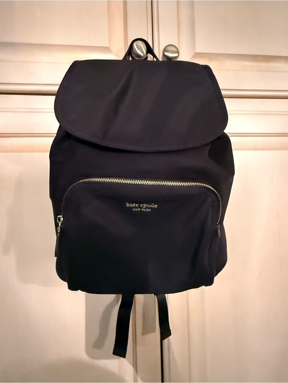 kate spade Black Nylon Flap Backpack with Front Zip